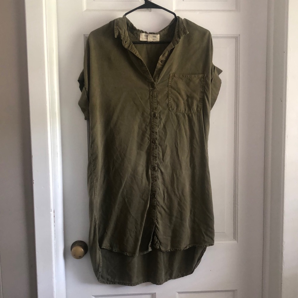 Cloth & Stone Army Green Mini Shirtdress